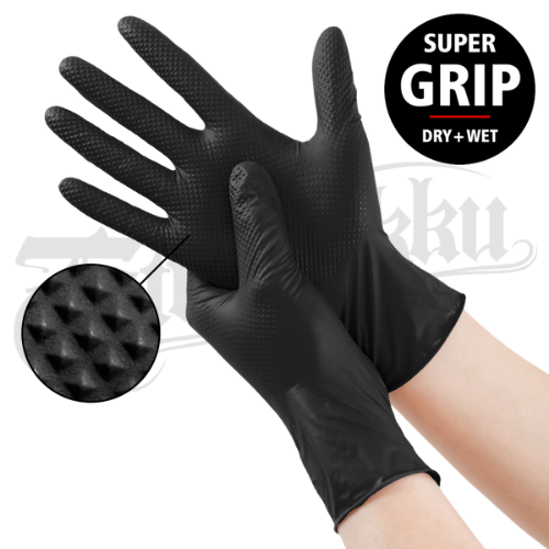 Nitriilik&auml;sineet Diamond Black paksut nitrile hanskat extra grip tattoo medical grade musta